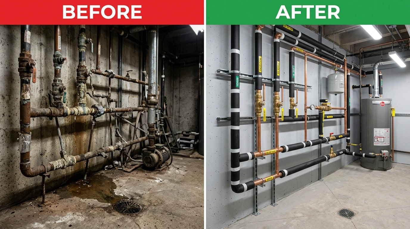Commercial Pipe Repiping Replacement Before and After — Santa Murri Plumbers Murrieta CA