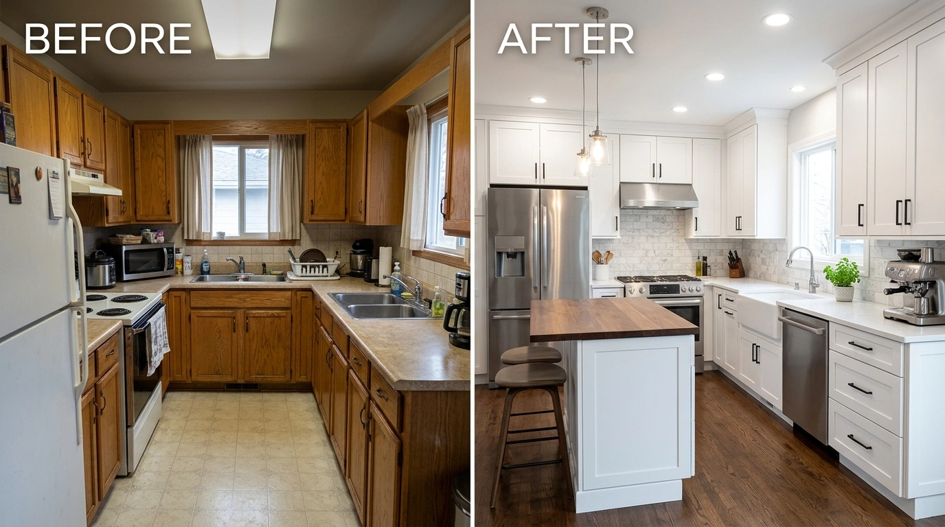 Before and after kitchen remodeling project by Santa Murri Plumbers in Murrieta CA