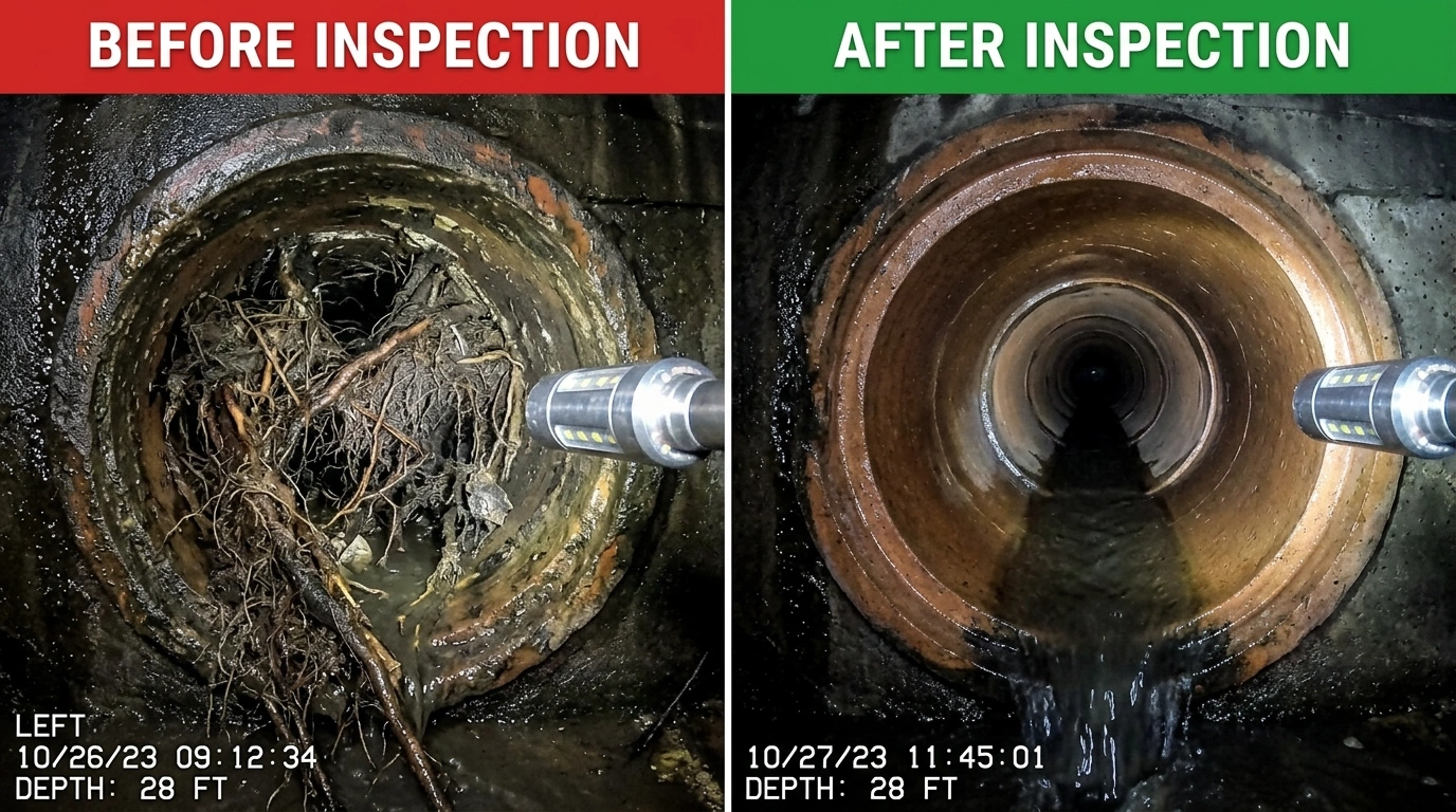 Sewer Camera Inspection Before and After Results - Santa Murri Plumbers Murrieta CA