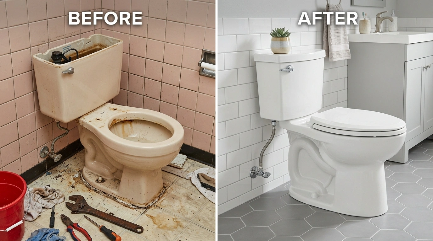 Before and After Toilet Repair and Replacement by Santa Murri Plumbers in Murrieta CA — Professional Results