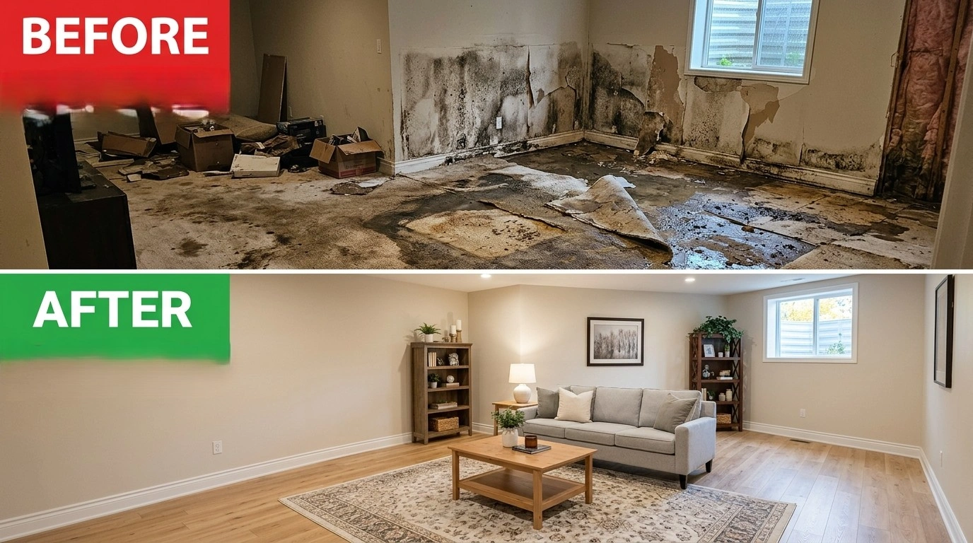 Before and after water damage restoration by Santa Murri Plumbers in Murrieta CA