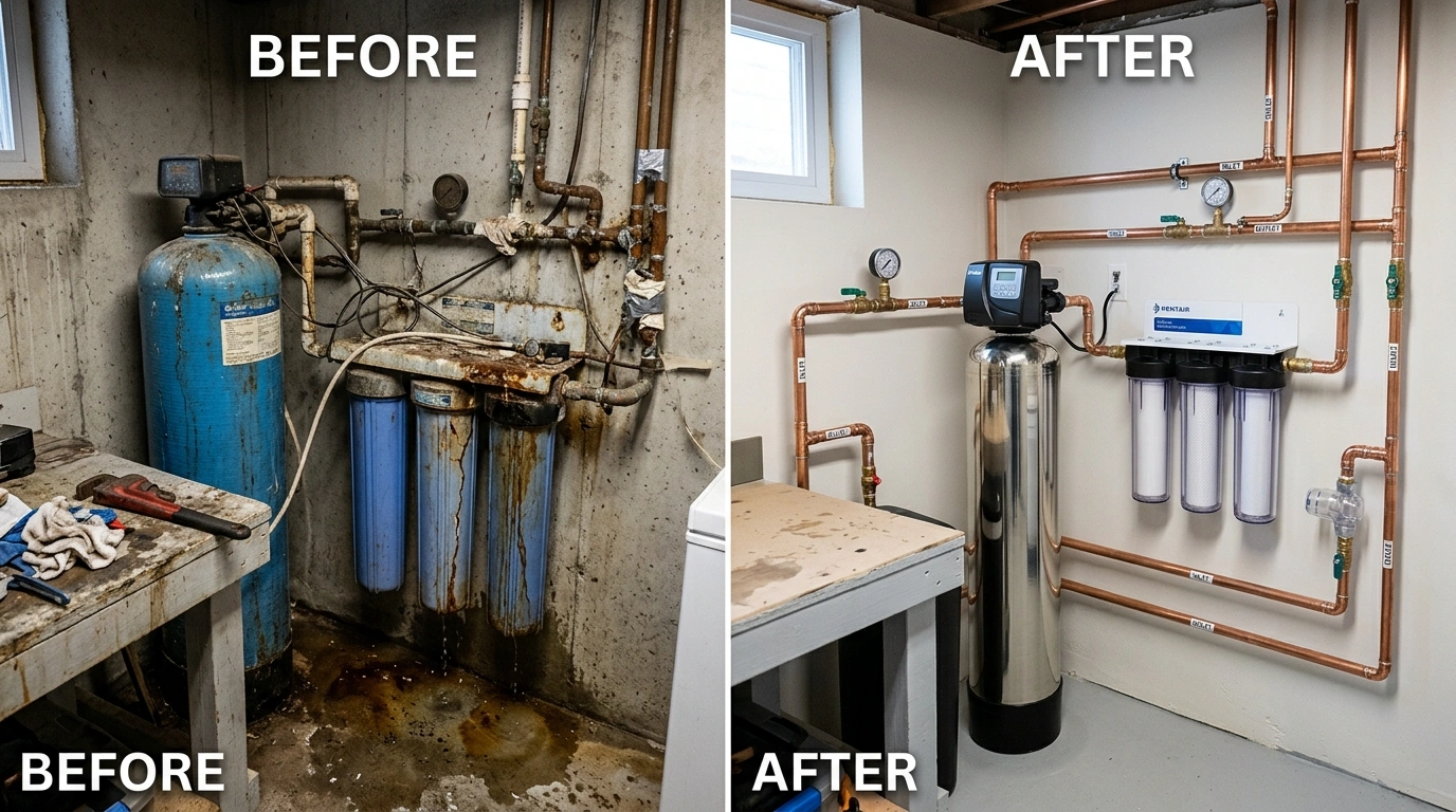 Water Filtration System Before and After Replacement - Santa Murri Plumbers Murrieta CA