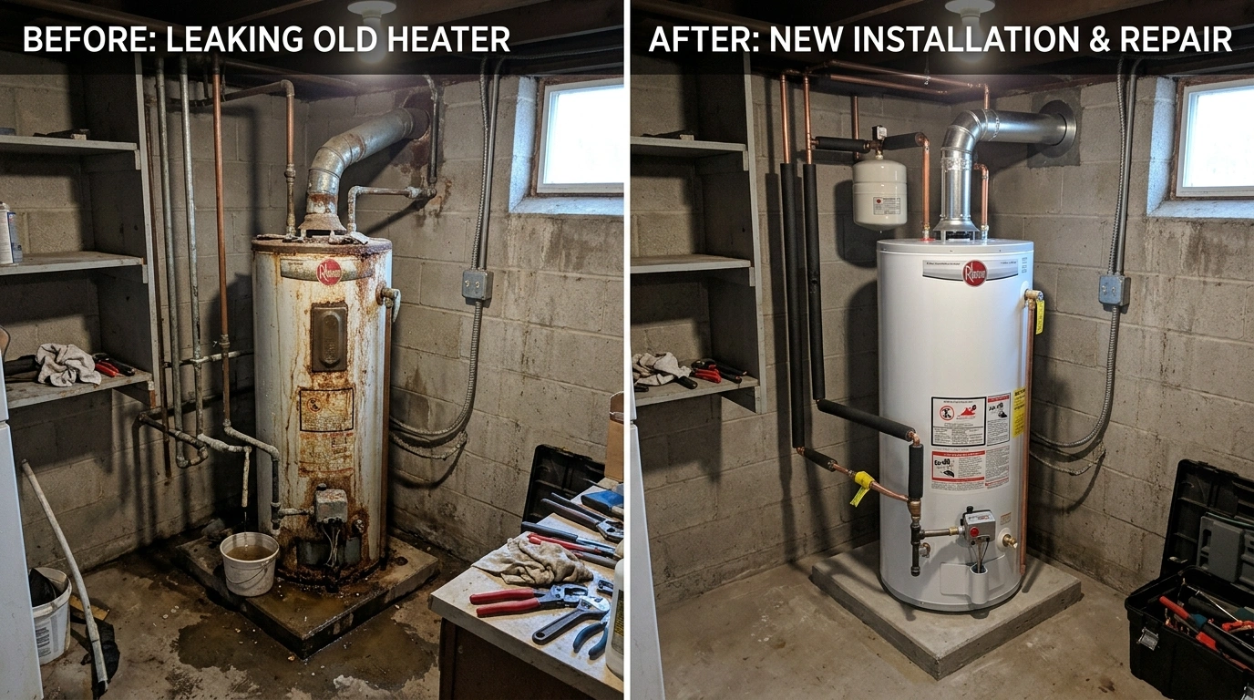 Water Heater Replacement Before & After — Santa Murri Plumbers Murrieta CA