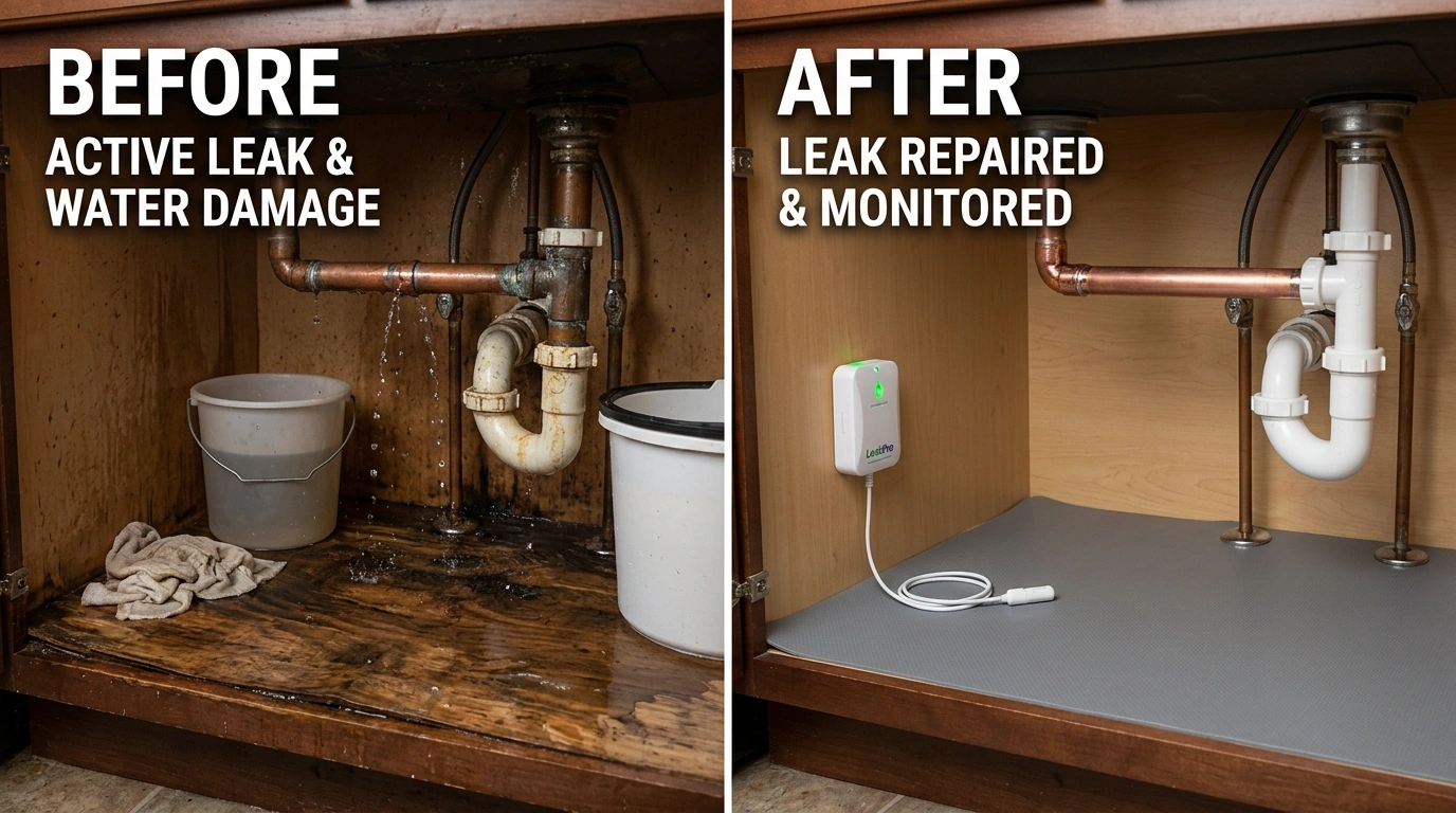 Before and after water leak repair by Santa Murri Plumbers in Murrieta CA